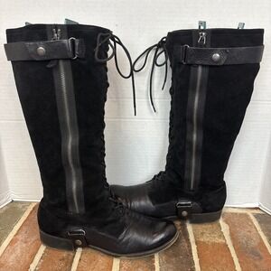 Nine West Vintage America Black Suede Leather Tall Riding Boots Women Size 10M
